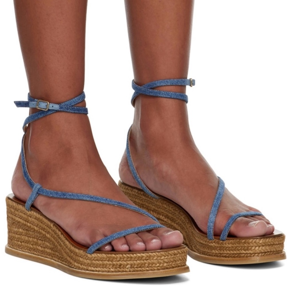 Denim Blue Strappy Wedge Sandals - Women